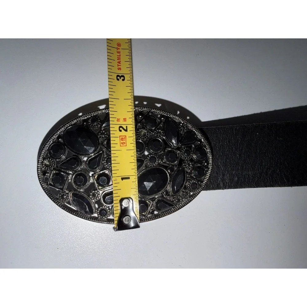 Express Black Leather Black‎ Rhinestone Buckle Cowboy Western Belt Women's Sz S